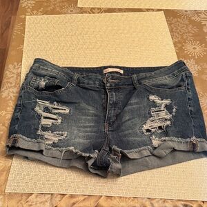 SO  Juniors Blue Distressed Jean Shortie Shorts